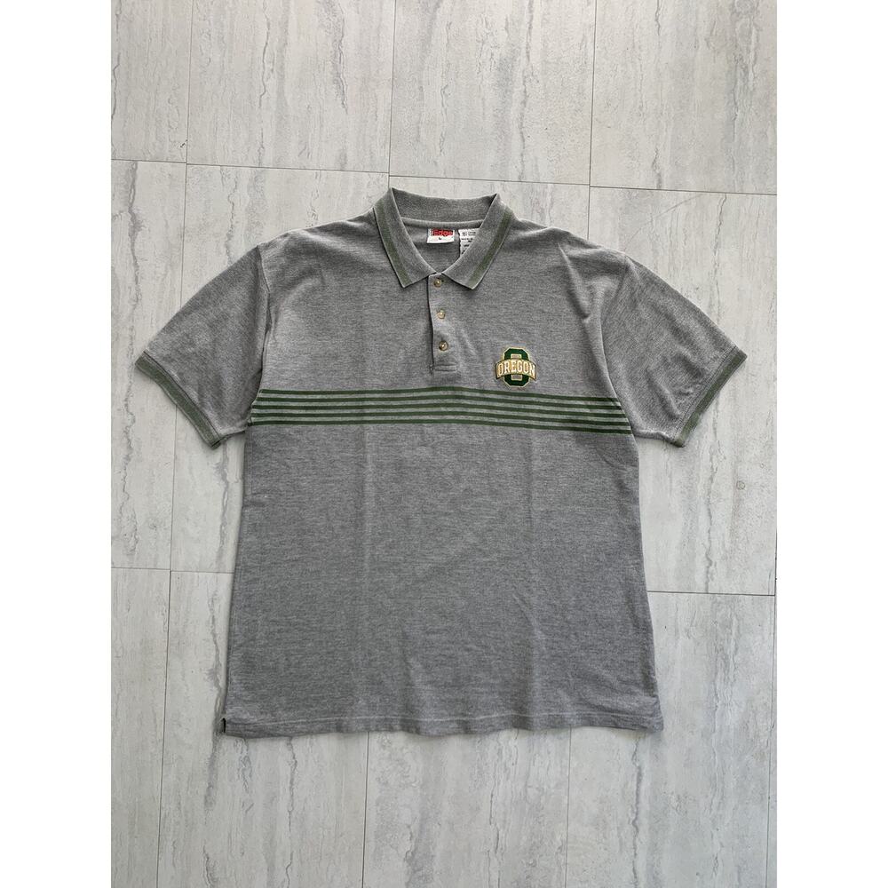 Vintage 90s Oregon Ducks Embroidered Polo Shirt Men’s Sz L College NCAA Striped